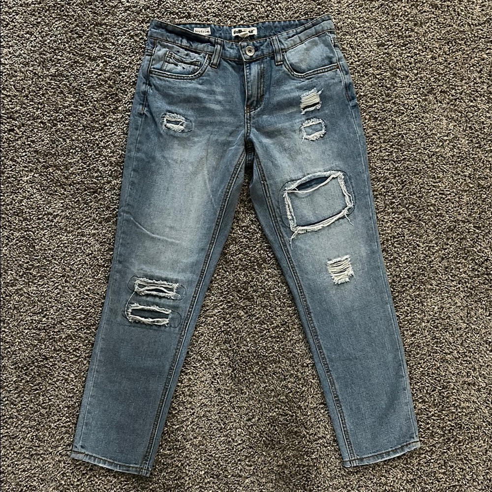 Dollhouse Blue Distressed Boyfriend Jeans